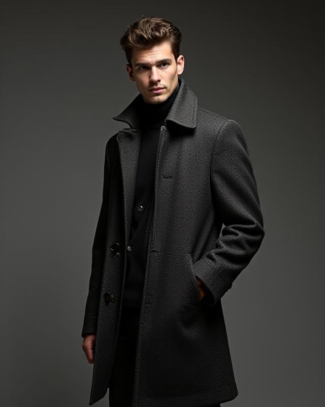 Cappotto in lana merino spigata